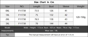 Detailed size chart for women's plus size chiffon cover-up with length and bust measurements