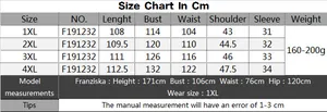 Tableau des tailles en cm pour robe T-shirt en maille grande taille de 1XL à 4XL mesures