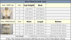 Tableau des tailles pour ensemble bikini crochet avec mesures du haut et de la jupe