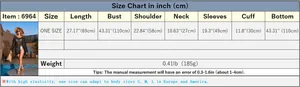 Tableau des tailles détaillé pour la robe de plage à col en V avec toutes les mesures