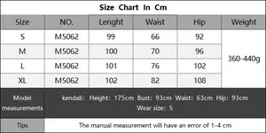 Tabella taglie per pantaloni a gamba larga a vita alta con misure da S a XL in centimetri