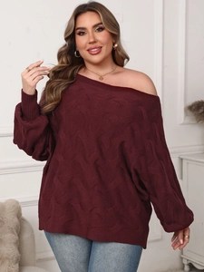 Maglione bordeaux taglie forti con spalle scoperte e maniche a lanterna ampie
