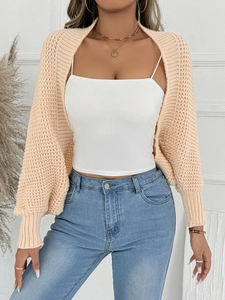 Damen Strick-Bolero in Apricot mit Rippbündchen und lockerem Oversize-Schnitt für den Alltag