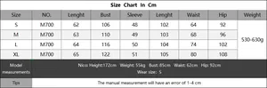 Size chart for women loungewear set M700 showing S to XL measurements in centimeters