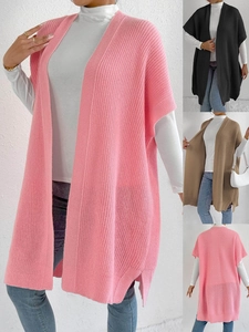 Women Long Knitted Vest Cardigan Casual Sleeveless Sweater Loose Machine Woven Outerwear Open Front Side Split Fall Winter