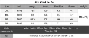Detailed size chart for women's plus size knit sweater showing measurements from 0XL to 3XL