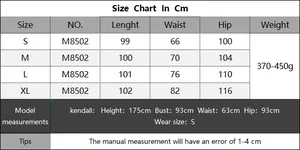 Size chart for women's high-waisted wide-leg trousers showing S to XL measurements in cm