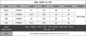 Detailed size chart for plus size floral embroidery top with cm measurements and model guide