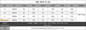 Size chart for women's two-piece set including measurements for top and wide-leg pants