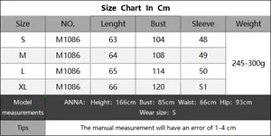 Detailed size chart with measurements for women's crew neck knitted sweater in S to XL sizes