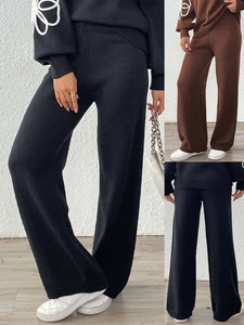 Tuta da Donna Casual in Maglia Maglione e Pantaloni a Gamba Larga Manica Lunga Girocollo Ricamo Floreale Autunno Inverno