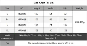 Detailed size chart in centimeters for high waist wide leg trousers ranging from S to XL