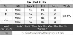 Detailed size chart for women's turtleneck sweater with bust and length measurements