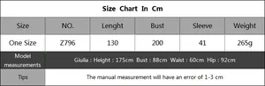 Detailed size chart for ethnic print maxi beach cover-up with length and bust measurements