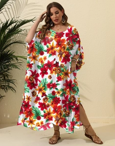 Abito lungo taglie forti da donna con stampa floreale e scollo a V per vacanze estive