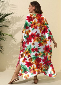 Abito lungo taglie forti da donna con stampa floreale tropicale per copricostume