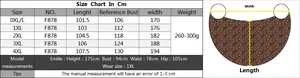 Detailed size chart for plus size leopard print beach dress with model measurement info