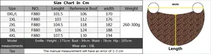 Size chart detail for plus size swirl print wrap beach dress from 0XL to 4XL
