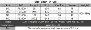 Detailed size chart for women V-neck cardigan showing 1XL to 4XL measurements in cm
