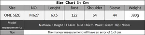 Detailed size chart in centimeters for the striped polo collar loose knit pullover sweater