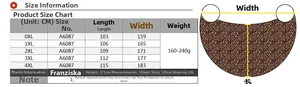 Size chart showing length and width measurements for plus size leopard print beach dress