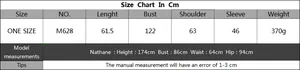 Size chart for V-neck color block loose sweater showing detailed cm measurements