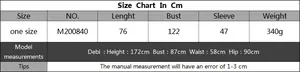 Size chart for women's color block oversized cardigan sweater with measurements and weight