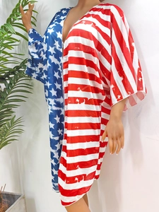 Cardigan de plage imprimé drapeau américain pour femme avec étoiles et rayures
