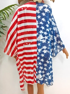 Cache-maillot femme à rayures et étoiles avec manches chauve-souris et drapeau américain