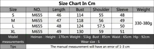 Detailed size guide table for women knit cardigan showing measurements in cm