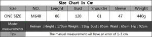 Detailed size chart for women's V-neck sweater dress with measurements in centimeters