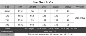 Detailed size chart in cm for V-neck plus size dress showing bust and length measurements