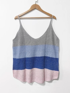 Women's knit camisole featuring colorful rainbow stripes and a deep V-neckline style