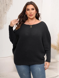 Close-up of thick ribbed knit texture on oversize batwing sleeve off-shoulder sweater