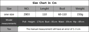 Size chart for women's crochet beach cover-up with length and bust measurements