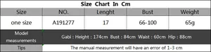 Size chart showing bust and length measurements for women handmade crochet bikini top