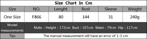 Detailed size chart for women striped oversized beach cover up dress and bikini cover up