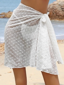 White polka dot mesh wrap sarong beach skirt with waist tie for women on beach