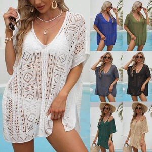 Macro shot showing diverse colors and intricate crochet patterns of the beach cover-up