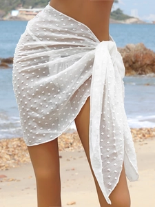 White swiss dot chiffon beach wrap skirt with side tie detail for women's summer vacation