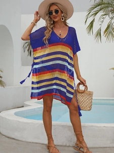 Cache-maillot de plage au crochet coloré avec maille rayée et cordon de serrage latéral