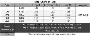 Detailed size chart for women's plus size beach dress from L to 4XL in centimeters