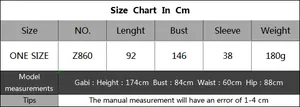 Detailed size chart for the ruffle cardigan showing measurements in centimeters