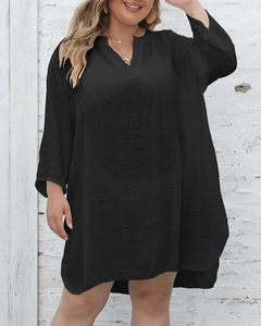 Detailed view of a black plus size V-neck beach bikini cover up dress for women