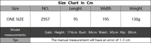 Size chart showing 95x195cm dimensions for the women's chiffon beach wrap skirt