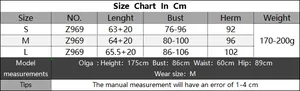 Tableau des tailles détaillé pour robe de plage en crochet avec mesures de longueur et buste