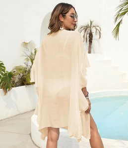 Detail of ruffle beach cardigan showing lightweight chiffon fabric for bikini cover-up