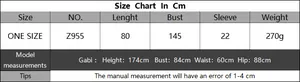 Detailed size chart for the crochet beach cover-up with length and bust measurements