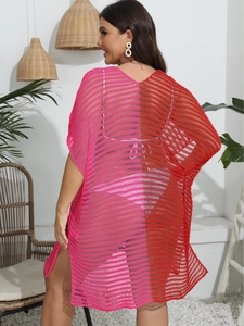 Robe de plage ajourée pour femme avec col en V profond et design bicolore rose et rouge vif