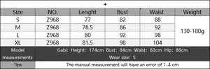 Detailed size chart for women's knit beach cover-up dress showing measurements S to XL
